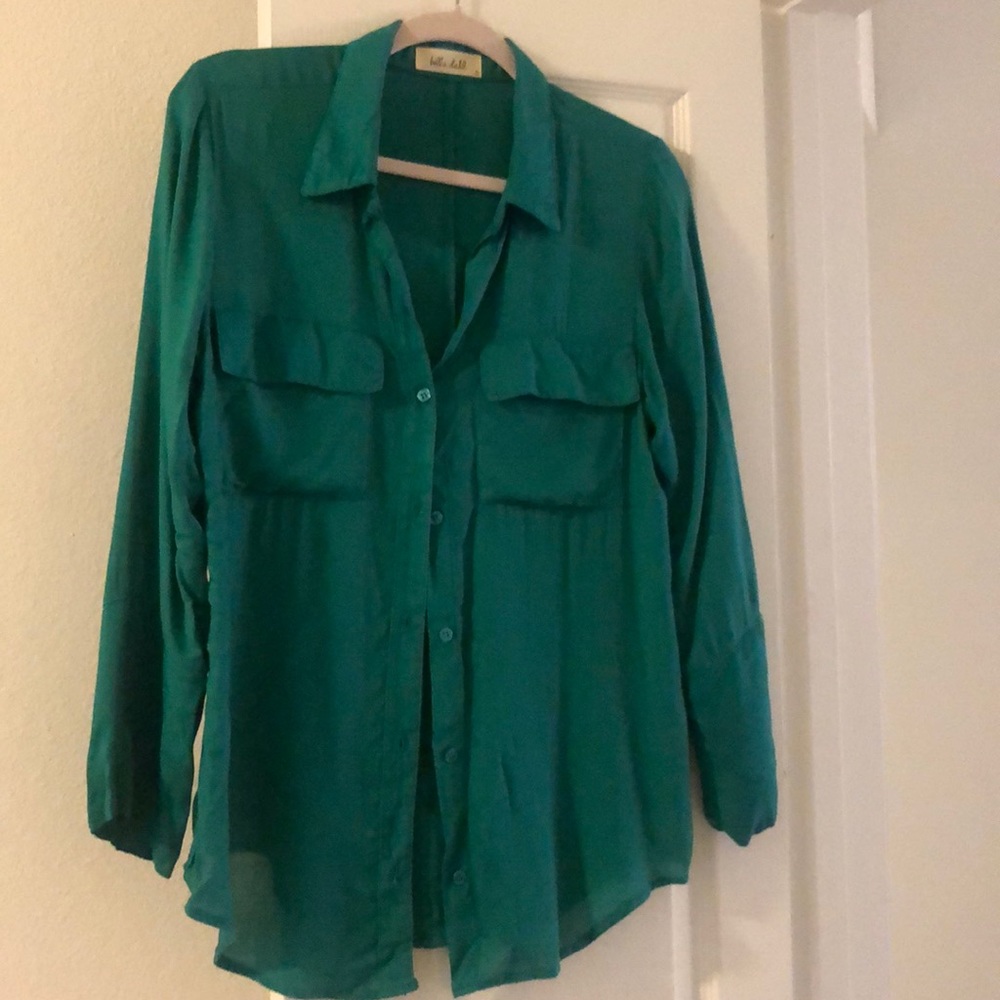 Green rayon button down